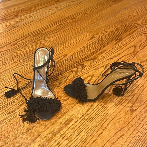 Aquazzura Woman’s Black Fringe Heels Size 40.5 - Picture 1 of 6